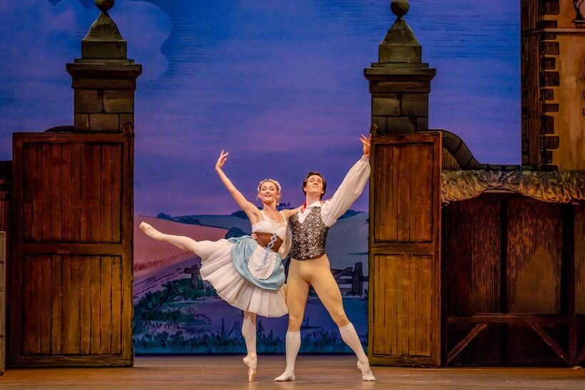 Anna Rose O'Sullivan as Lise and William Bracewell as Colas in La Fille mal gardée. The Royal Ballet (c) 2025. Photo: Andrej Uspenski.