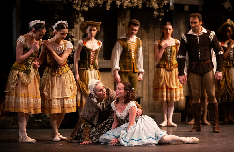 Katja Khaniukova as Giselle and English National Ballet artists in Mary Skeaping's Giselle. Photo: Laurent Liotardo.